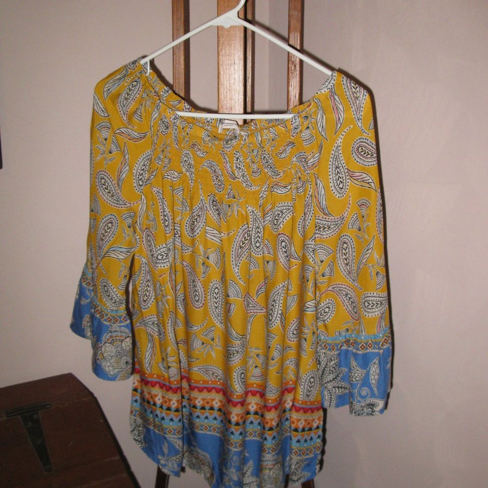 Beachlunchlounge top.  Size large.  Yellow, red, blue and orange colors.